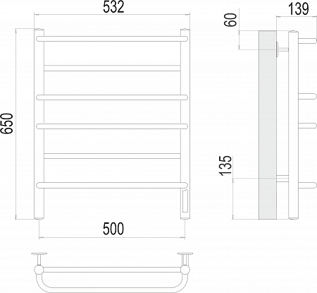 Евромикс П6 500х650 Электро (quick touch) Полотенцесушитель  TERMINUS Губкин - фото 3