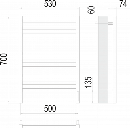 Енисей П9 500х700  электро (sensor quick touch) Полотенцесушитель TERMINUS  Губкин - фото 3