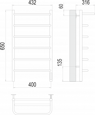 Полка П6 400х650 Электро (quick touch) Полотенцесушитель  TERMINUS Губкин - фото 3