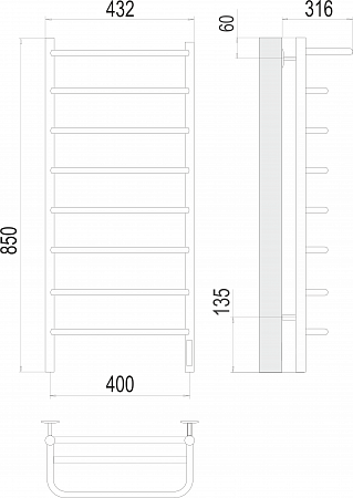 Полка П8 400х850 Электро (quick touch) Полотенцесушитель  TERMINUS Губкин - фото 3