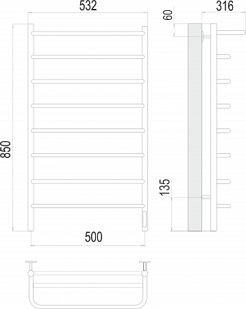Полка П8 500х850 Электро (quick touch) Полотенцесушитель  TERMINUS Губкин - фото 3