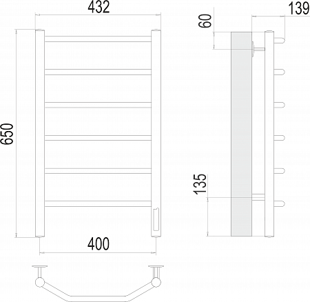 Виктория П6 400х650 Электро (quick touch) Полотенцесушитель  TERMINUS Губкин - фото 3