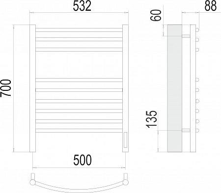 Классик П9 500х700 электро (sensor quick touch)  Полотенцесушитель TERMINUS Губкин - фото 3