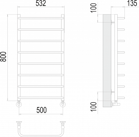 Стандарт П8 500х800  Полотенцесушитель  TERMINUS Губкин - фото 3