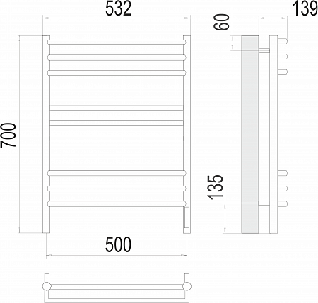 Прато П9 500х700 электро (sensor quick touch) Полотенцесушитель  TERMINUS Губкин - фото 3