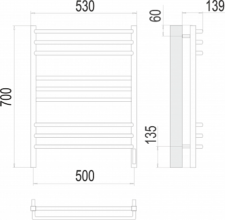 Соренто П9 500х700 электро (sensor quick touch) Полотенцесушитель  TERMINUS Губкин - фото 3