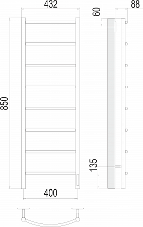 Классик П8 400х850 Электро (quick touch) Полотенцесушитель  TERMINUS Губкин - фото 3