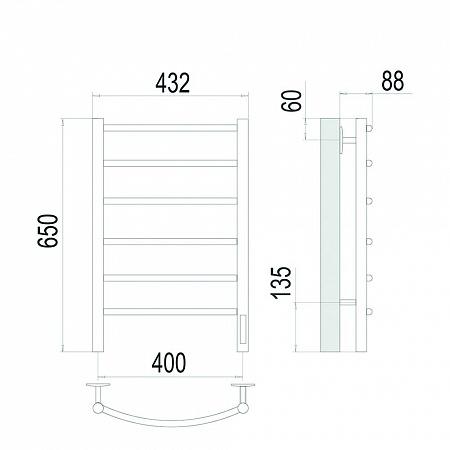Классик П6 400х650 Электро (quick touch) Полотенцесушитель TERMINUS Сатин Губкин - фото 4