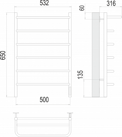 Полка П6 500х650 Электро (quick touch) Полотенцесушитель  TERMINUS Губкин - фото 3